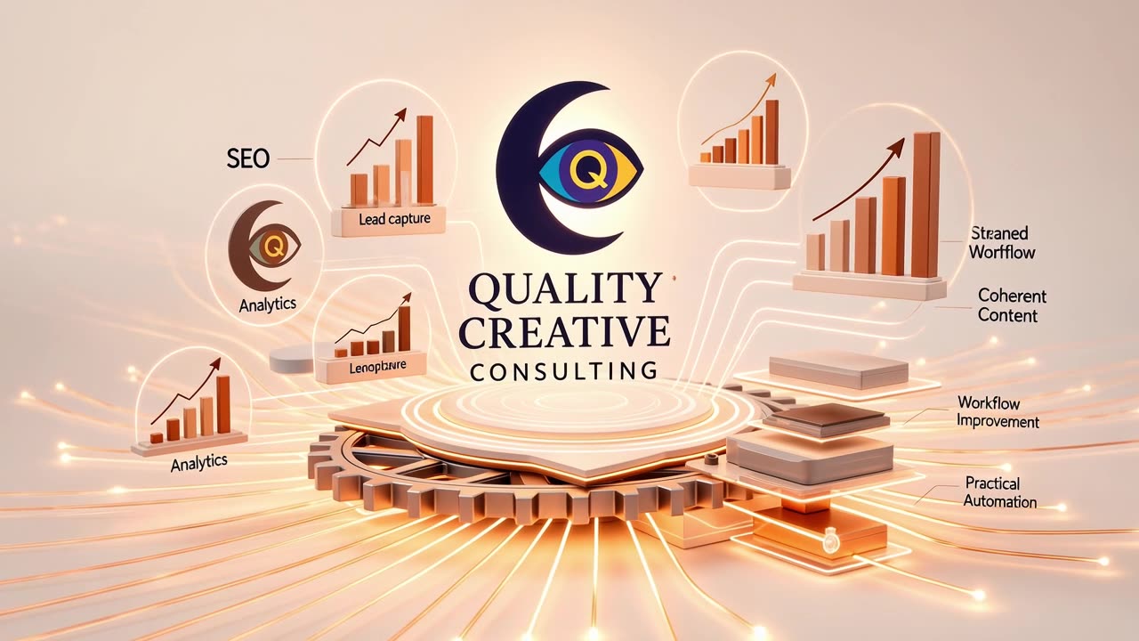 QCC systems assembling: website, visibility, content, workflow, and automation.